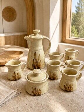 Vintage Galleon Ware Canada Cattail Coffee Tea Set 9 Pc MCM Studio Pottery